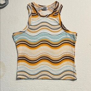 Ribbed Wave-Print Tank Top in Mustard & Teal